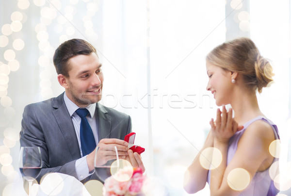 男 ガールフレンド レストラン カップル 休日 笑みを浮かべて ストックフォト © dolgachov