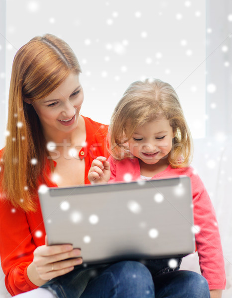 happy mother and daughter with laptop computer Stock photo © dolgachov