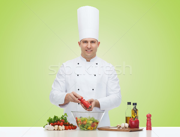 happy male chef cook cooking food Stock photo © dolgachov