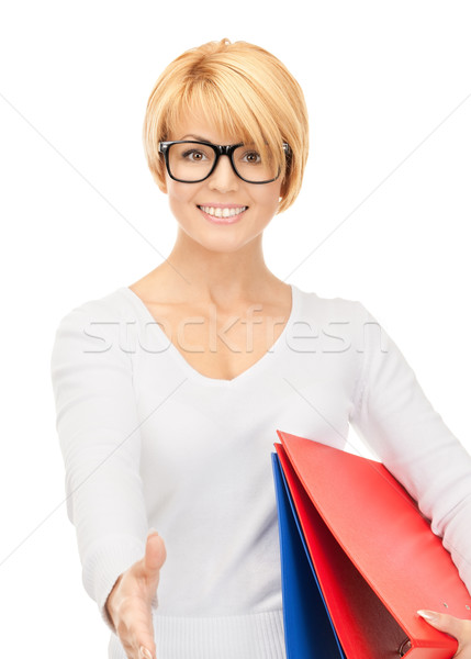 Imprenditrice cartelle pronto stretta di mano foto donna Foto d'archivio © dolgachov