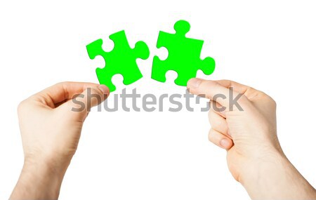 Stockfoto: Mannelijke · handen · groene · puzzelstukjes · natuur