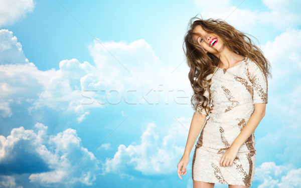 Stock photo: happy young woman or teen girl in fancy dress