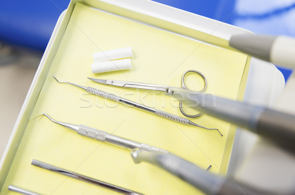 Stock photo: close up of dental instruments