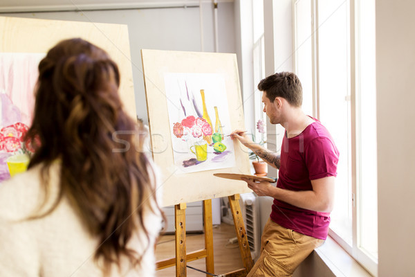 artists painting still life picture at art school Stock photo © dolgachov
