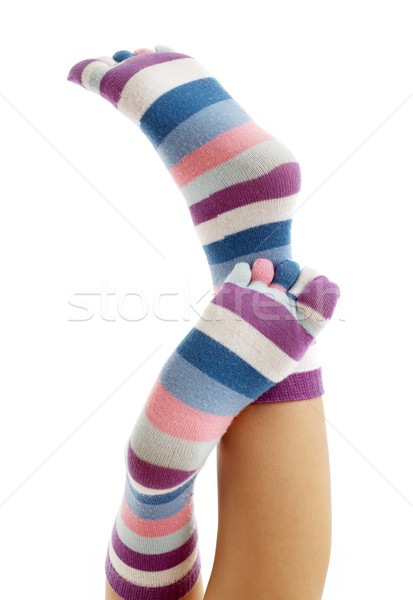 Foto stock: Hermosa · piernas · funny · calcetines · blanco · mujer