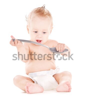 Bebê menino fralda escova de dentes quadro vida Foto stock © dolgachov