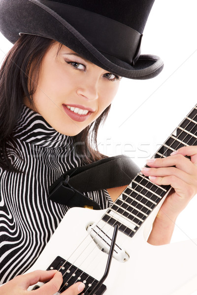 Rock nena Foto nina guitarra eléctrica blanco Foto stock © dolgachov