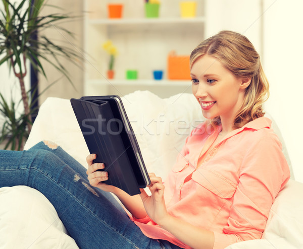女子 計算機 觸摸板 快樂 商業照片 © dolgachov