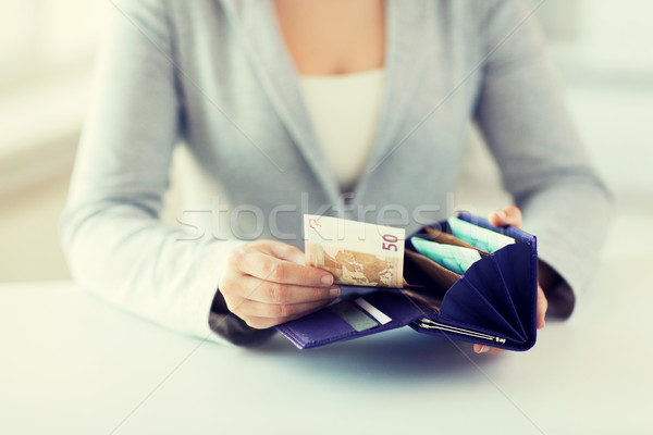 close up of woman hands with wallet and euro money Stock photo © dolgachov