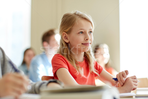 group of students with notebooks at school lesson Stock photo © dolgachov