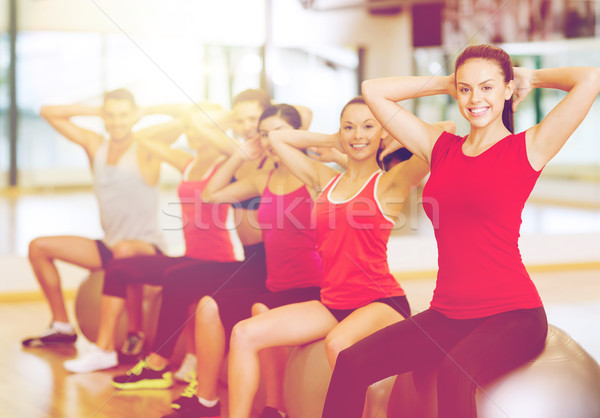 Foto stock: Grupo · de · personas · pilates · clase · fitness · deporte