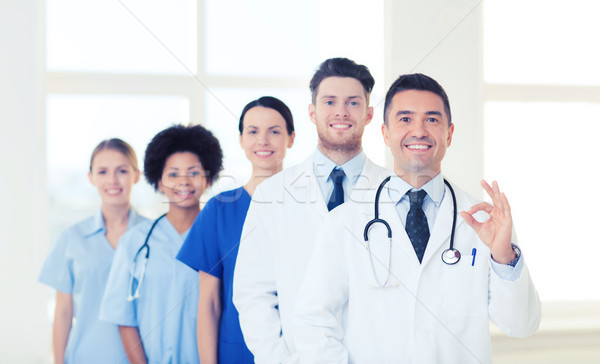 Stock photo: group of happy doctors at hospital
