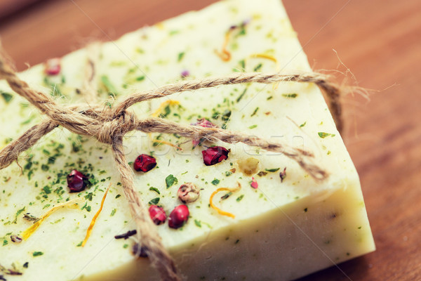 close up of handmade soap bars on wood Stock photo © dolgachov