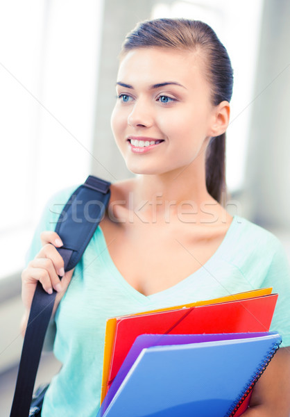 Stock foto: Studenten · Mädchen · Schule · Tasche · Farbe · Ordner