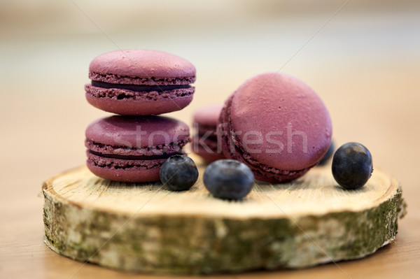blueberry macarons on wooden stand Stock photo © dolgachov