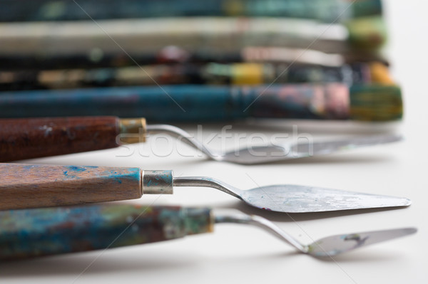 palette knives or painting spatulas and brushes Stock photo © dolgachov