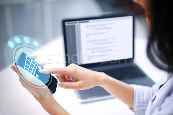 Foto stock: Mulher · carrinho · de · compras · negócio · tecnologia