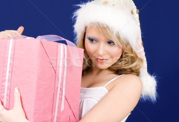 Mutlu yardımcı hediye kutusu resim yüz Stok fotoğraf © dolgachov