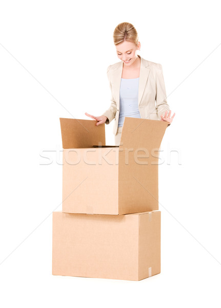 Geschäftsfrau Boxen Bild weiß Business Frau Stock foto © dolgachov