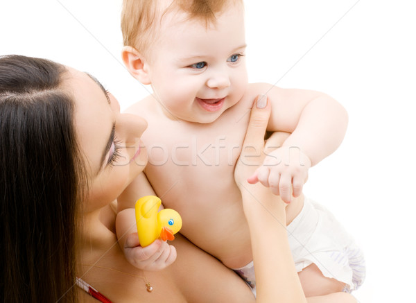 Baba fiú anya kezek kép boldog Stock fotó © dolgachov