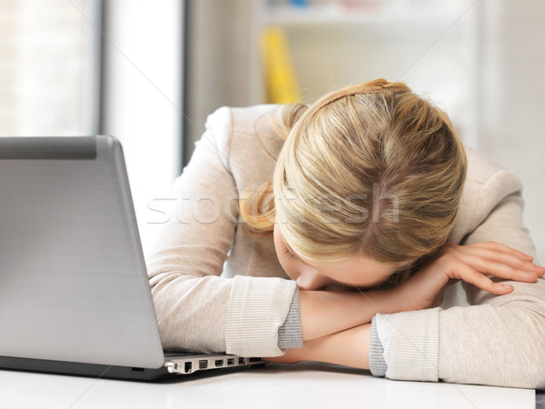 Fáradt nő laptop számítógép kép üzlet oktatás Stock fotó © dolgachov