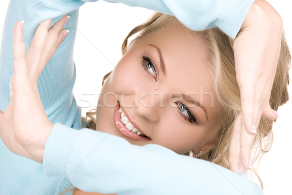 Frame heldere foto blond handen vrouw Stockfoto © dolgachov