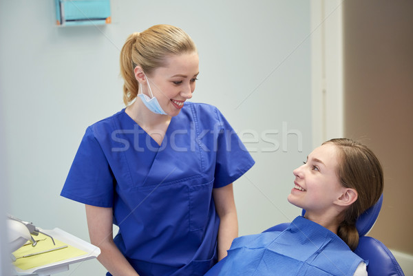 Boldog női fogorvos beteg lány klinika Stock fotó © dolgachov