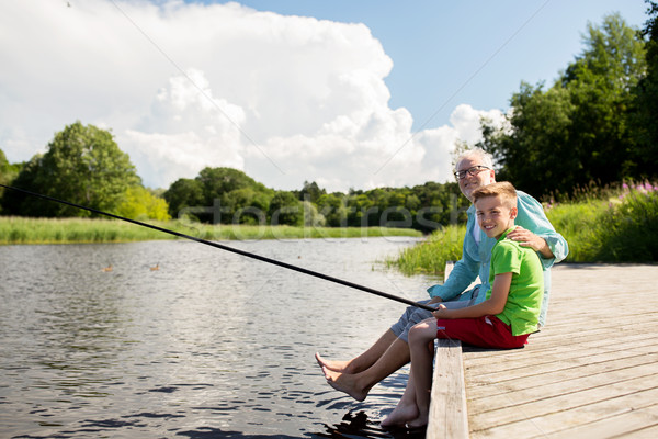 Grand-père petit-fils pêche rivière famille génération [[stock_photo]] © dolgachov