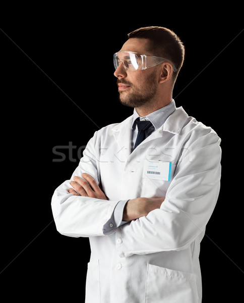 Foto stock: Médico · científico · bata · de · laboratorio · gafas · de · seguridad · medicina · ciencia