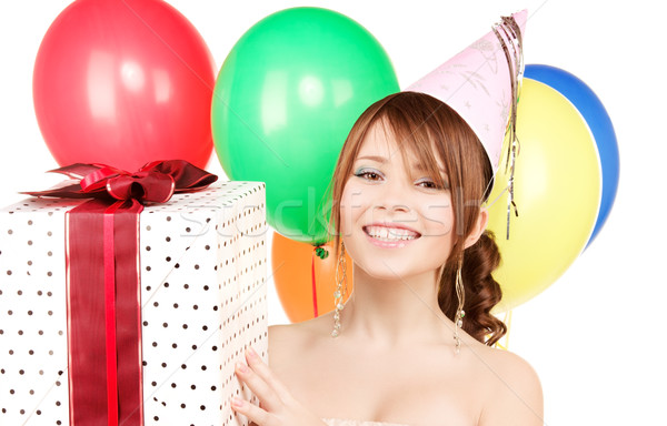 Stockfoto: Partij · meisje · ballonnen · geschenkdoos · gelukkig