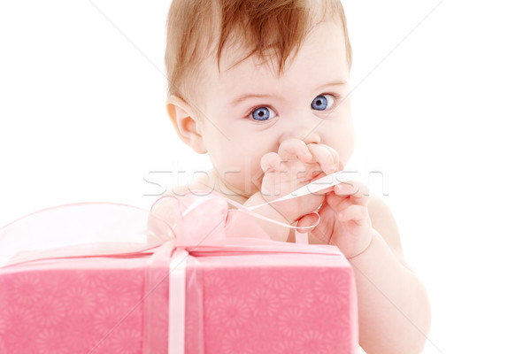 Foto stock: Bebé · nino · caja · de · regalo · Foto · grande · cara
