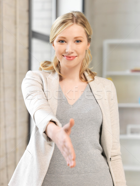 Nő nyitva kéz kész kézfogás üzlet Stock fotó © dolgachov