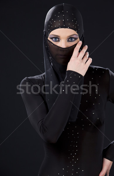 忍者 画像 女性 暗い 少女 黒 ストックフォト © dolgachov