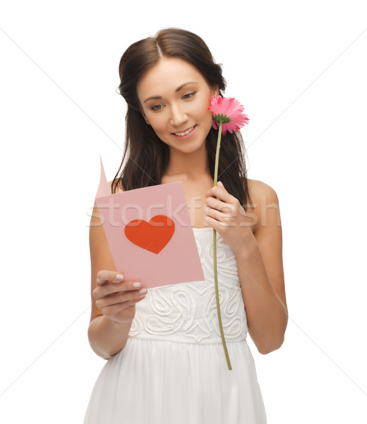 Mulher jovem flor cartão postal quadro menina Foto stock © dolgachov