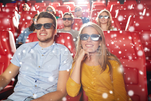 happy couple watching movie in 3d theater Stock photo © dolgachov
