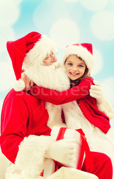 Stok fotoğraf: Gülen · küçük · kız · noel · baba · tatil · Noel · çocukluk