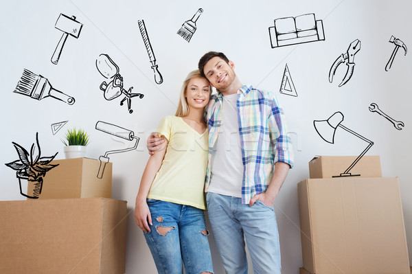 Lächelnd Paar groß Boxen bewegen neues Zuhause Stock foto © dolgachov