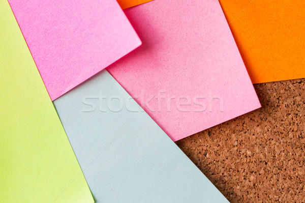 close up of blank paper stickers on cork board Stock photo © dolgachov