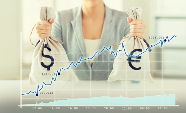 Stock photo: close up of woman hands holding money bags