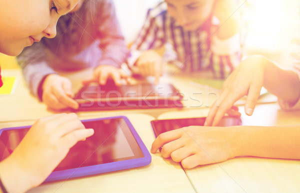 close up of school kids playing with tablet pc  Stock photo © dolgachov
