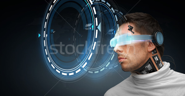 Mann futuristisch Gläser Menschen Technologie Zukunft Stock foto © dolgachov