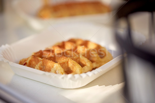 close up of waffle on paper plate Stock photo © dolgachov