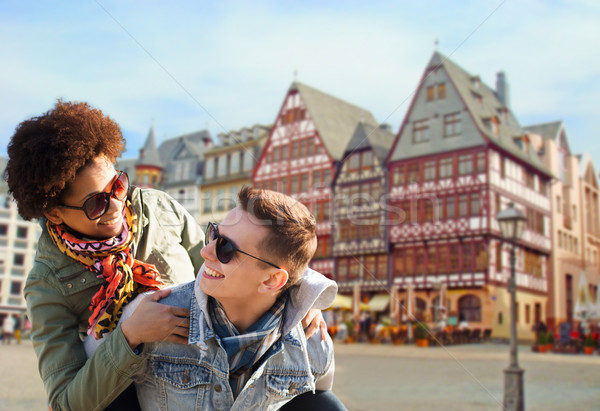Boldog pár szórakozás Frankfurt turizmus utazás Stock fotó © dolgachov