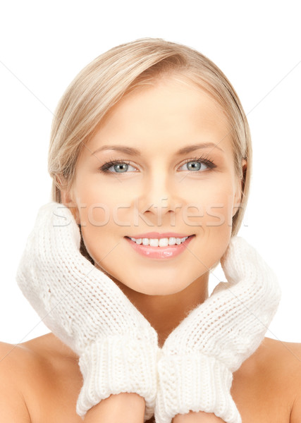 Gyönyörű nő ujjatlan kesztyűk fényes kép nő tél Stock fotó © dolgachov