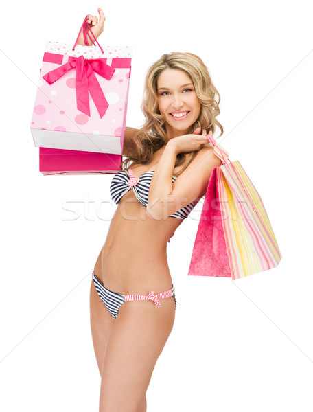 Csábító nő bikini bevásárlótáskák kép szexi Stock fotó © dolgachov