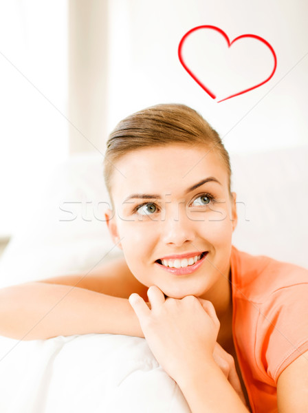 улыбающаяся женщина диване счастье любви женщину Сток-фото © dolgachov