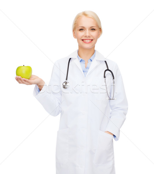 Сток-фото: улыбаясь · женщины · врач · зеленый · яблоко · здравоохранения