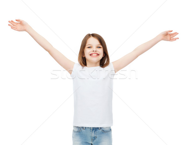 Sorridente as mãos levantadas tshirt projeto felicidade Foto stock © dolgachov