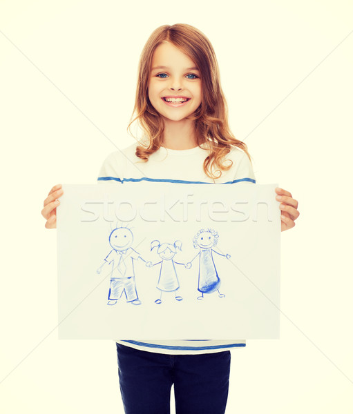 smiling little child holding picture of family Stock photo © dolgachov
