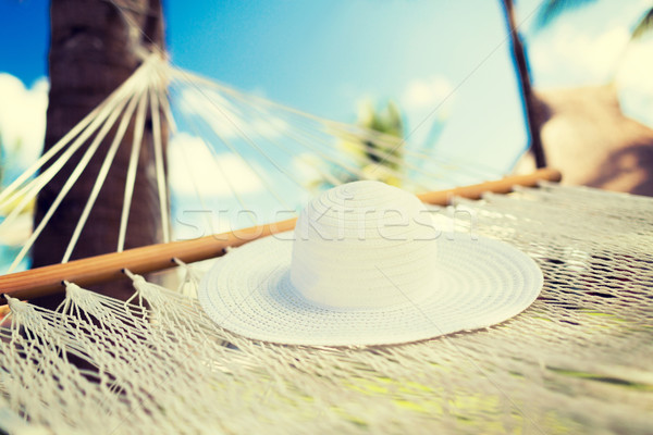 圖片 吊床 白 帽子 假期 節日 商業照片 © dolgachov